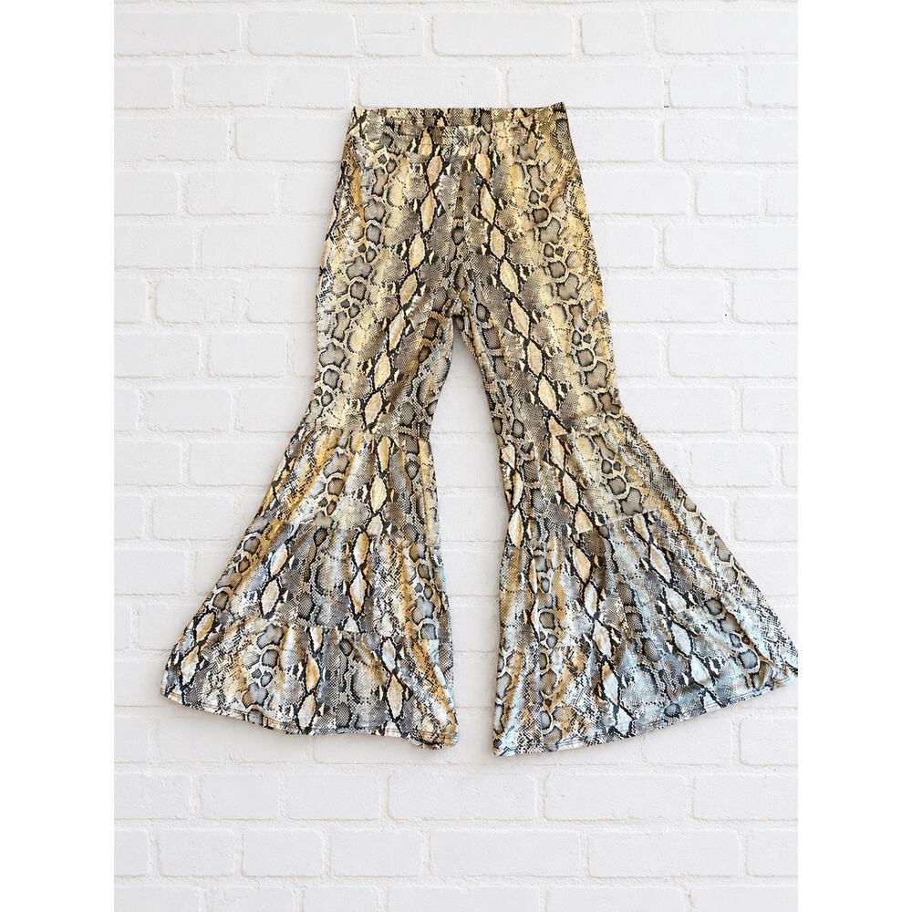Young at Heart Los Angeles M Snake Print Bell Bottom Lounge Pants Flare Boho